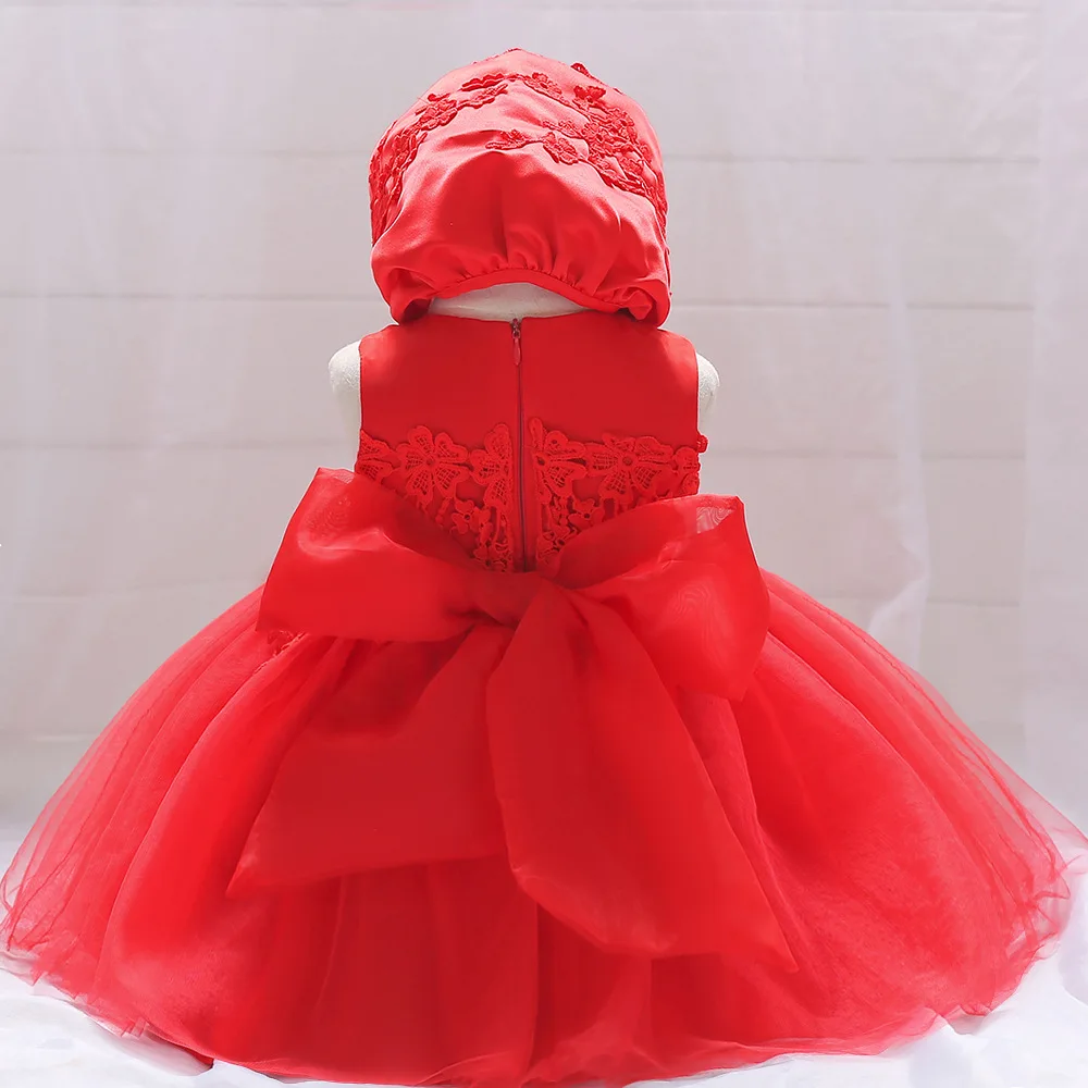 Princess Baby Girl Dress Toddler Cute Flower First Birthday Newborn Party Wedding Dresses Hat Sets Solid Infant Christening Gown (14)
