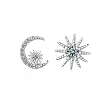 Lukeni романтическая кристаллическая Звезда Луна розовое золото девушка серьги гвоздики ювелирные изделия Мода 925 серебряные серьги для женщин подарок на день Святого Валентина