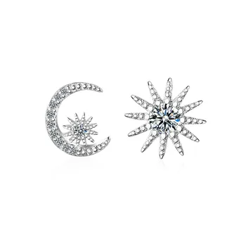 

LUKENI Romantic Crystal Star Moon Rose Gold Girl Stud Earrings Jewelry Trendy 925 Silver Earrings For Women Valentine's Day Gift