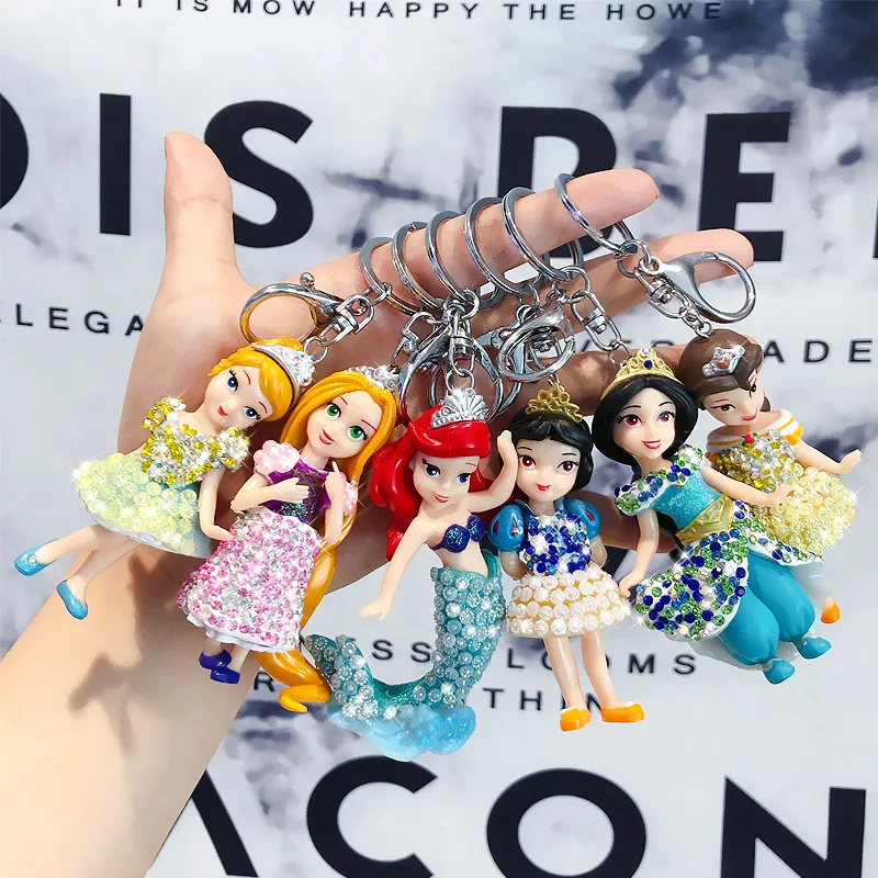 

Mermaid Princess Cartoon 9.2cm mini doll Action Figure Anime Collection Figurine Anime Fairy Tale Rhinestone Mermaid Keychain