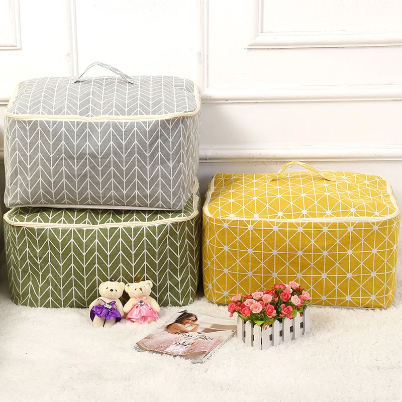 

cotton linen fabric Quilt Storage Bag Folding Organizer Bag Portable travel Organizer Underbed Pouch Storage Box Clothing Bag