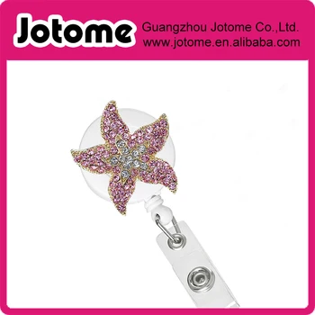 

Pink Starfish and Silver Retractable Badge Reel ID Tag Badges Holder