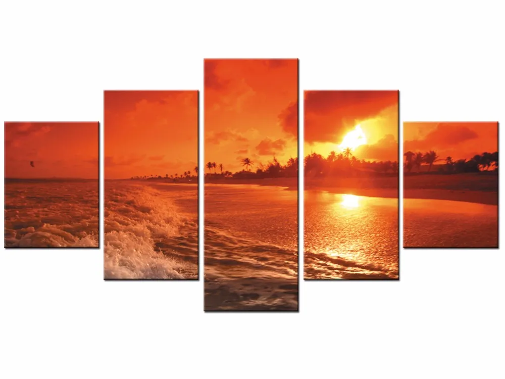 

5 Pieces HD Seascape Sunset Wall Art Sea Waves Photography Painting Set Prints Canvas Art Home Decors Framed J009-006