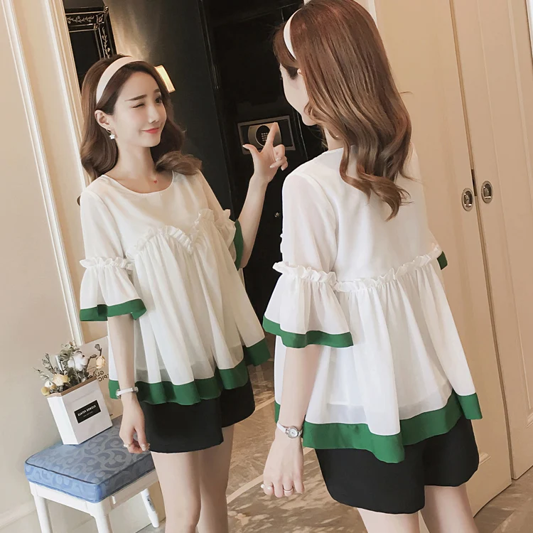 

2019 New Arrive Maternity Set Woman Elegant Chiffon Large Size Suits Pregnant Woman Maternity Clothing MS-00010