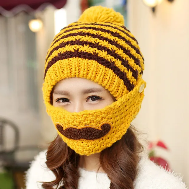 Novelty Winter Striped Knitted Face Mask Hats Beanies Thicken Crochet