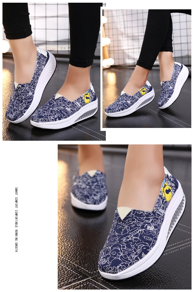 Women's flat shoes round head cartoon canvas shoes autumn casual non-slip thick bottom ladies boat shoes YIDALILAOYECHE