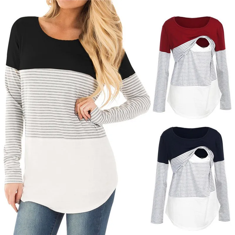 2019 New Women Mom Pregnant clothes blouse ropa de mujer shirt maternity Nursing Maternity Long Sleeved Striped tees Clothe jurk 2019 New Women Mom Pregnant clothes blouse ropa de mujer shirt maternity Nursing Maternity Long Sleeved Striped tees Clothe jurk