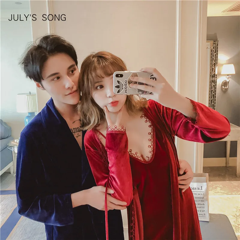 JULY'S SONG золотые бархатные парные пижамы для женщин и мужчин, Осень ...