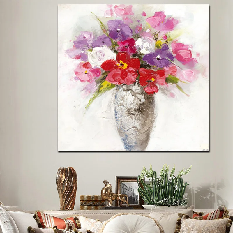 Print Orchid Flower In Vase Abstract Oil Painting On Canvas Modern