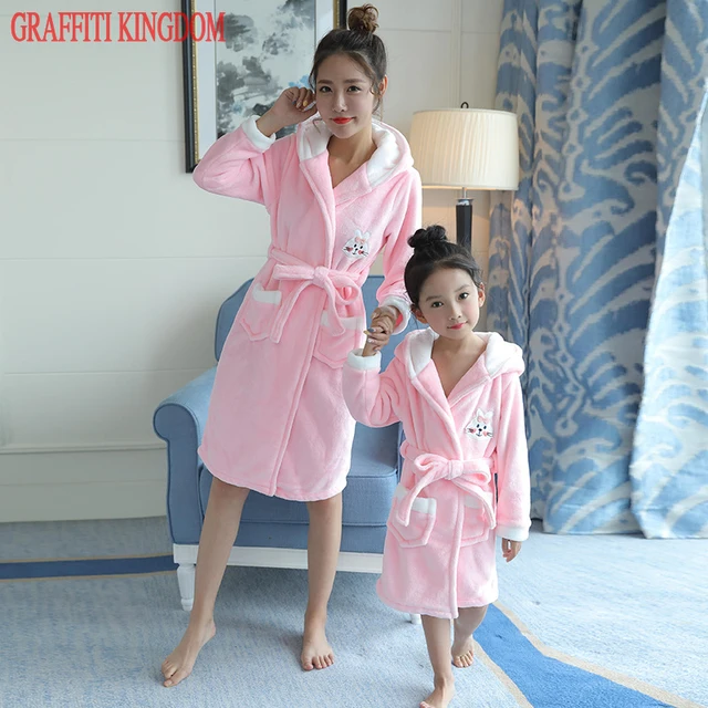 Mother and daughter Winter Robe family clothing Long Sleepwear Bathrobe