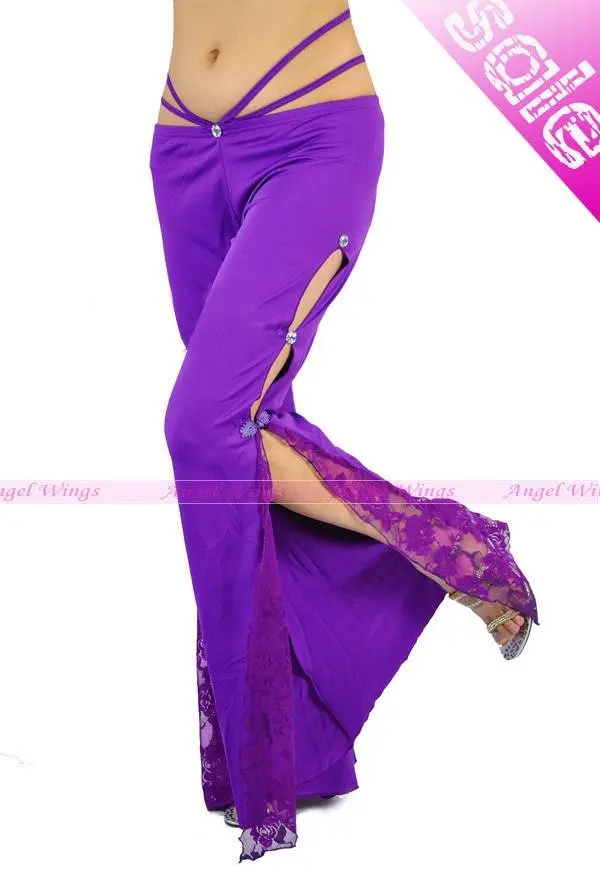 NWT сексуальный танец живота костюм фланг отверстия штаны с потертостями брюки 12 цветов - Цвет: Фиолетовый
