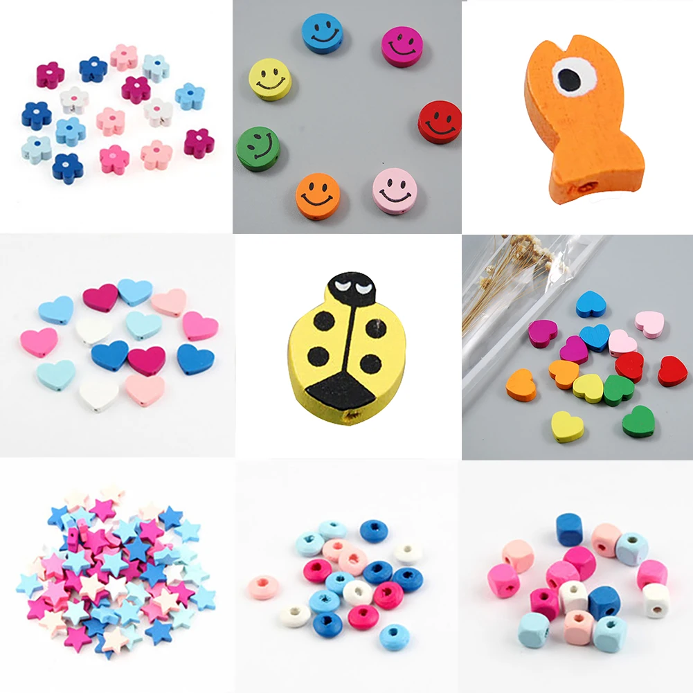 

HOT Colorful Multicolor Various Shape Wooden Loose Lacing Spacer Beads DIY making Jewelry DIY Accessory
