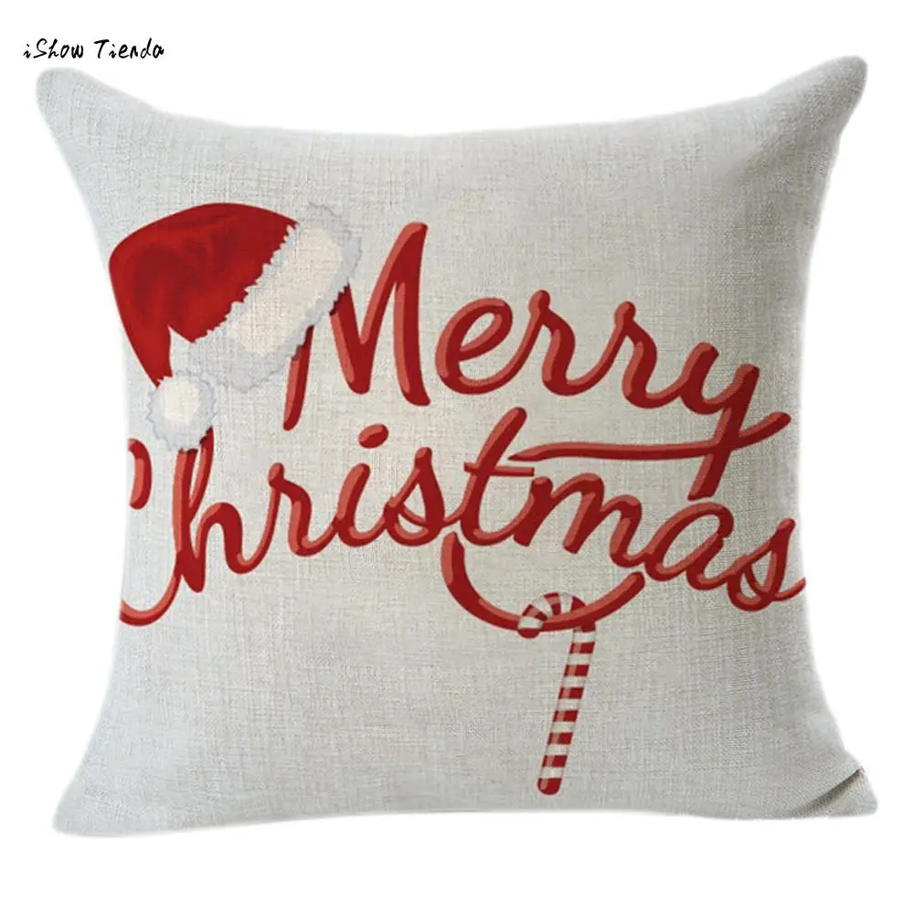 

ISHOWTIENDA Christmas Linen Square Throw Flax Pillow Case Decorative Cushion Pillow Cover Christmas Pillow Case New