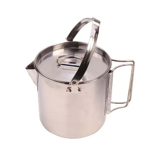 1.2L outdoor stainless steel kettles Mountaineering camping portable boil water hanging pot hot soup coffee tableware 2