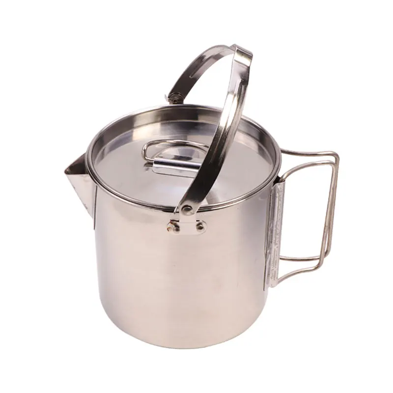 1.2L في الهواء الطلق الفولاذ المقاوم للصدأ الغلايات تسلق الجبال التخييم المحمولة يغلي الماء معلقة وعاء شوربة ساخنة القهوة المائدة