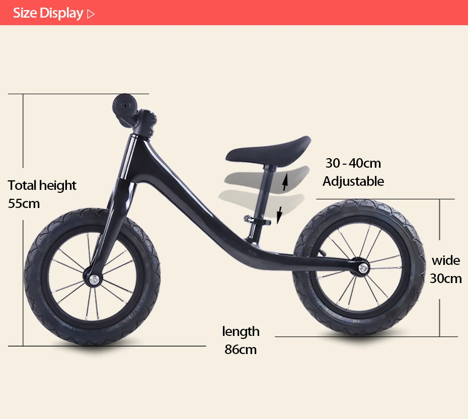 Clearance 12inch Carbon fiber Bicycle Kids Ultralight Balance Bike No-Pedal Children carbon kids bike colourful customizable 1