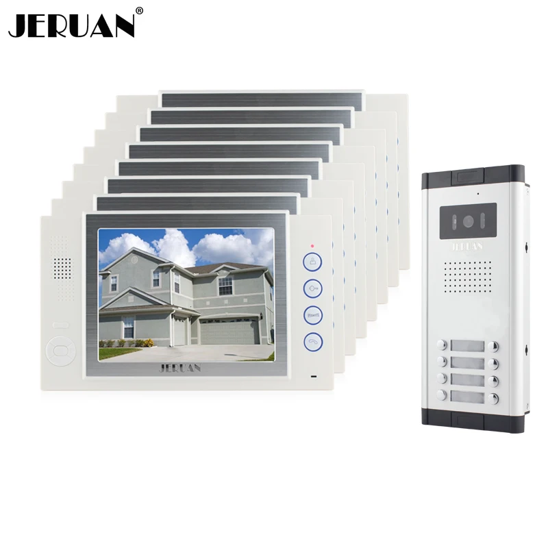 

JERUAN Brand New Apartment Intercom 8`` LCD Video Door Phone Doorbell intercom System for 8 house 1V8+8GB card+free shipping