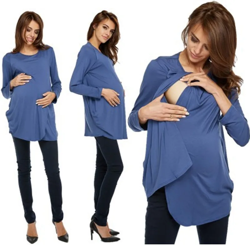 

2018 Spring Autumn Women Pregnant Long Sleeve Maternity Breastfeed Top Lace Up Double Layer Blouse Double Bandage Nursing Jacket