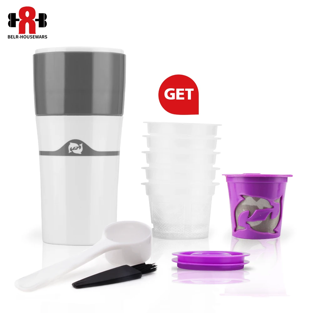 

Portable Travel Outdoor Mug 400 ML Ice Drip Coffee Maker Multifuction Coffee Pot 1 pcs Reusable K Cups+5 pcs paper K cups