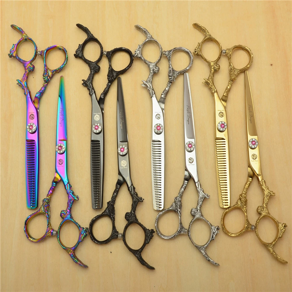 

6'' 17.5cm Japan 440C Professional Human Hair Scissors Hairdressing Shears Cutting Shears Thinning Scissors Dragon Carving Z9005