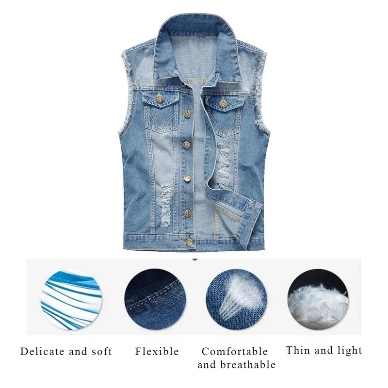 MoneRffi Men Denim Jeans Vest Coat Ripped Tassel Pocket Sleeveless Jacket Man Streetwear Cowboy Waistcoat broken hole Jacket 6XL MoneRffi Men Denim Jeans Vest Coat Ripped Tassel Pocket Sleeveless Jacket Man Streetwear Cowboy Waistcoat broken hole Jacket 6XL