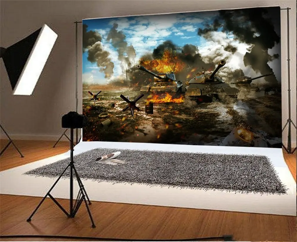 

Photography Backdrop War Military Tank Flames Scene Photo Background Party
