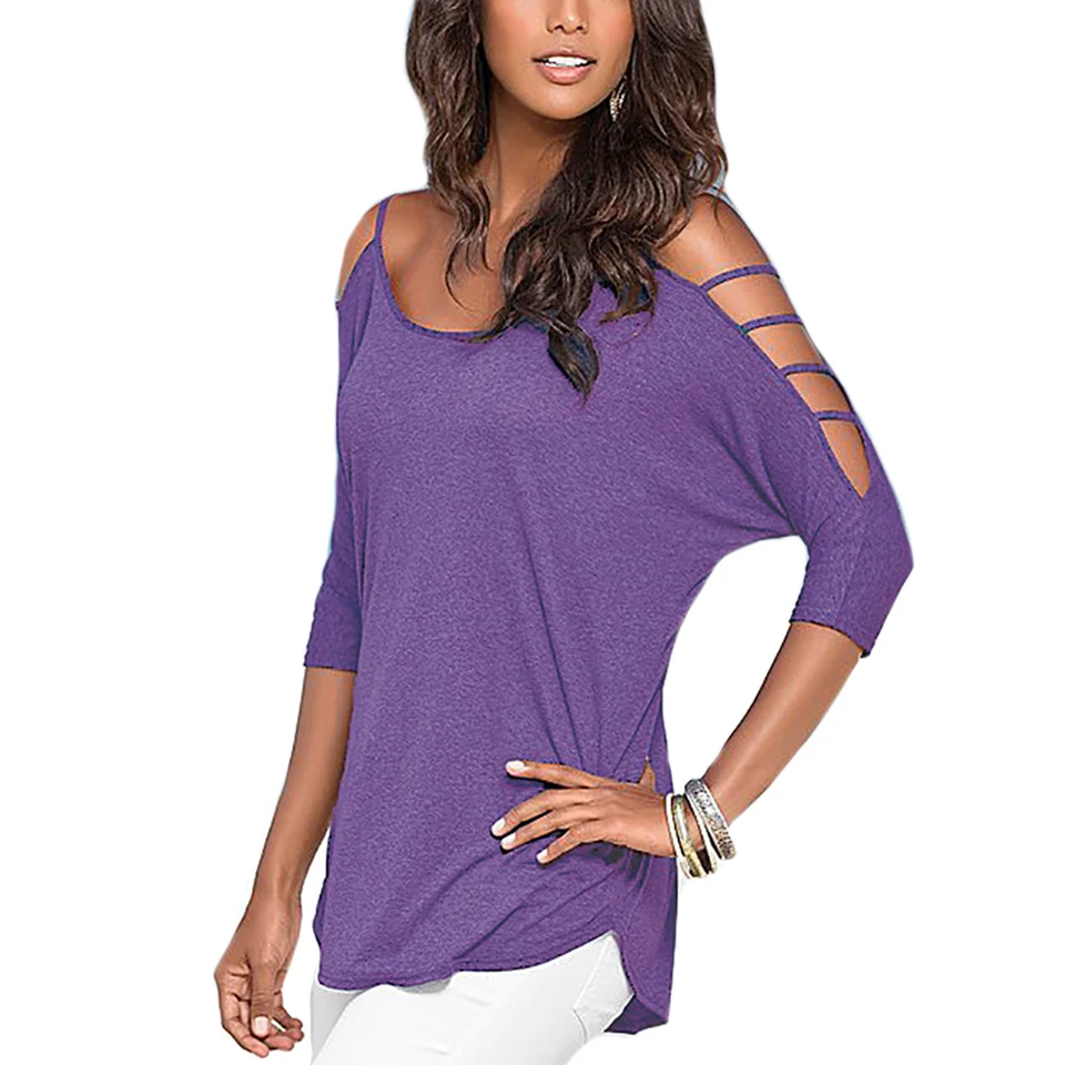 Sexy Round Collar Off Shoulder Plain T-Shirts