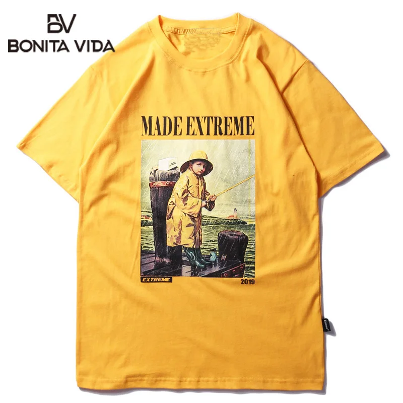 

Bonita Vida Funny Character Letter Printed Hip Hop T Shirt Men 2019 Harajuku Streetwear Summer T shirt Cotton Male Tops Tees