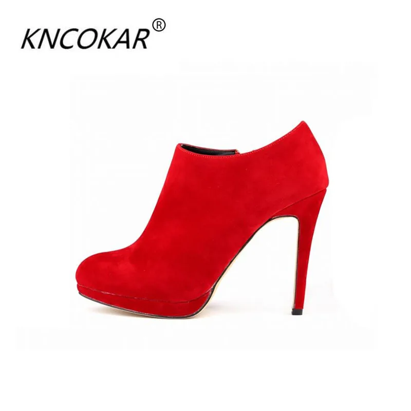 

KNCOKAR flannelette high-end women's shoes boots round head waterproof ultra-high sheet with short naked fine wit