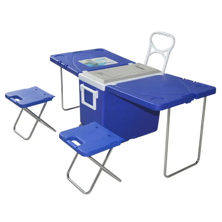 Outdoor Picnic Foldable Rolling Cooler Chair Table Set Travel Fishing Beach NEW 