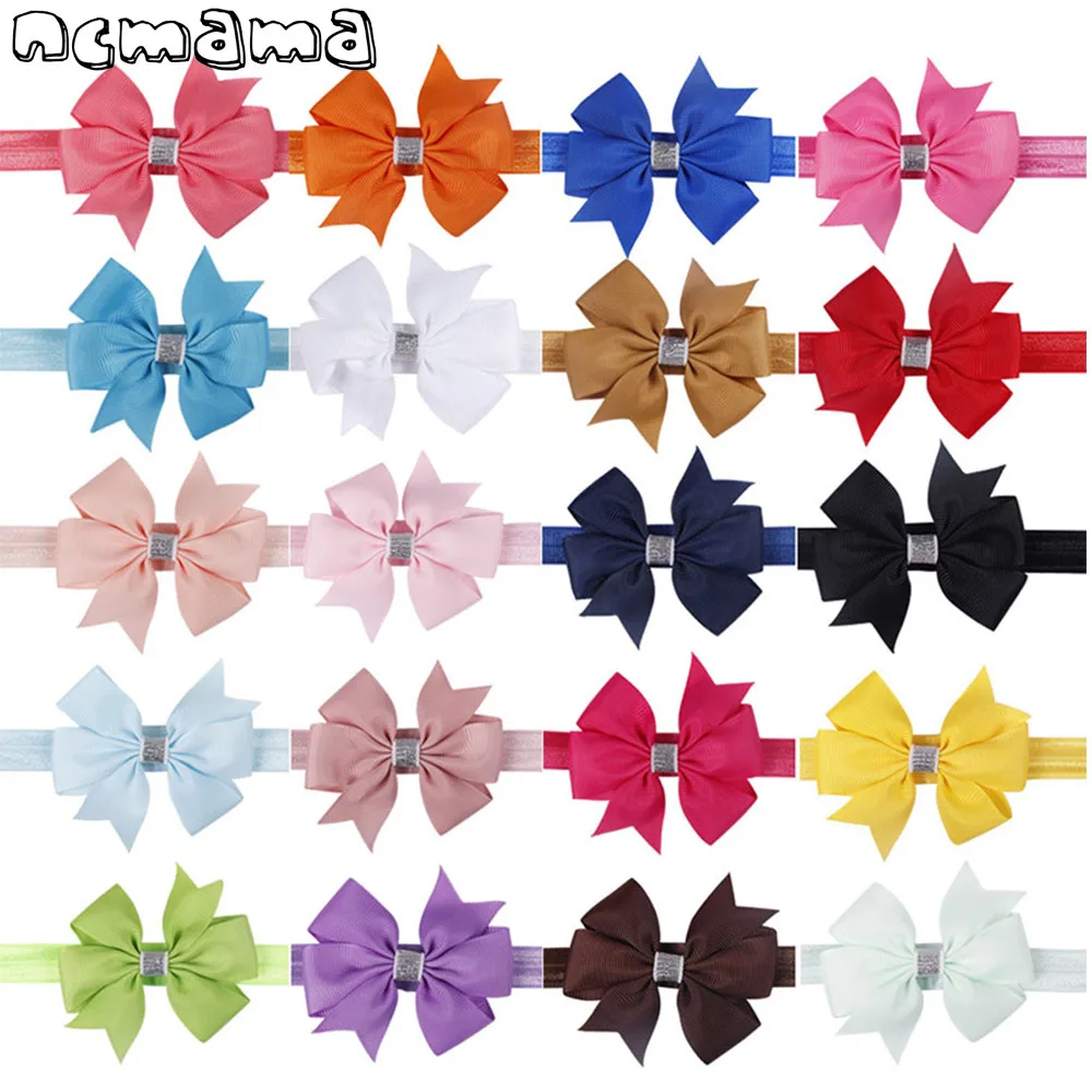 

4 pcs/lot Pinwheel Bow Headband Solid Grosgrain Ribbon Headbands Shining Bling Hair bands Girls Hair Accessories