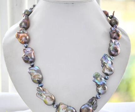 

huij 004060 PEACOCK BLACK BROWN BAROQUE KESHI REBORN PEARL NECKLACE