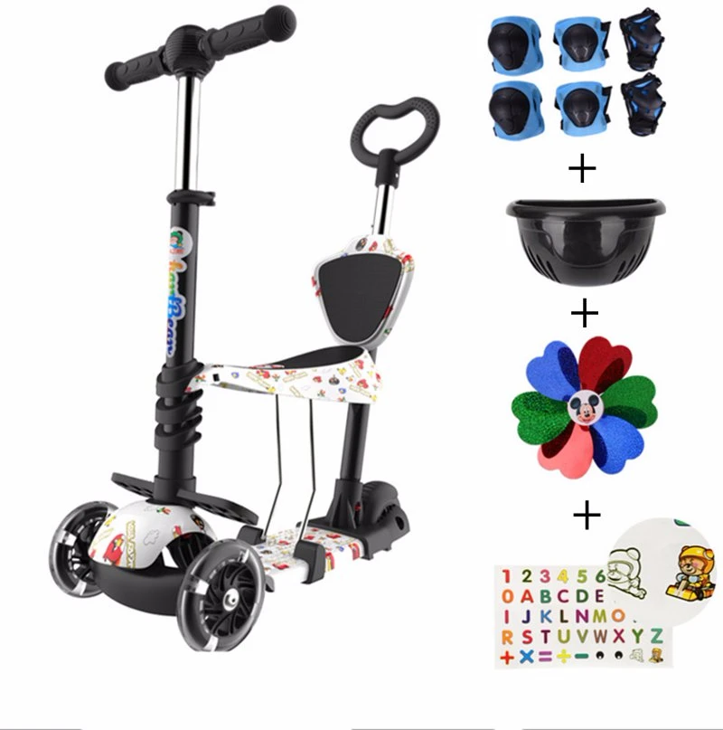 Bambini Scooter Calcio Skateboard Lampeggiante Ruota PU Regolabile Staccabile Trolley Bicicletta per Esterno