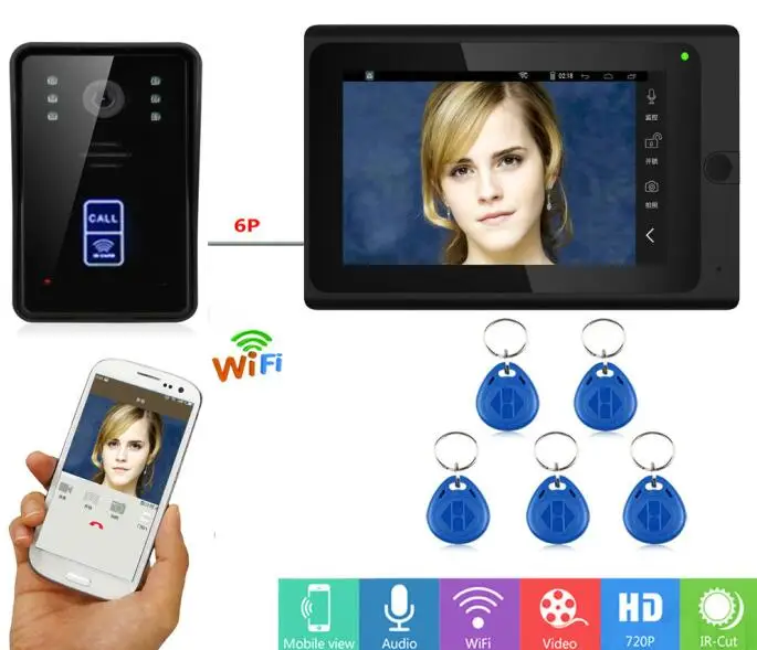 Yobang безопасности 7 дюймов Smart беспроводной проводной Wi Fi видео домофон визуальный дверные звонки домофона RFID видеодомофоны системы