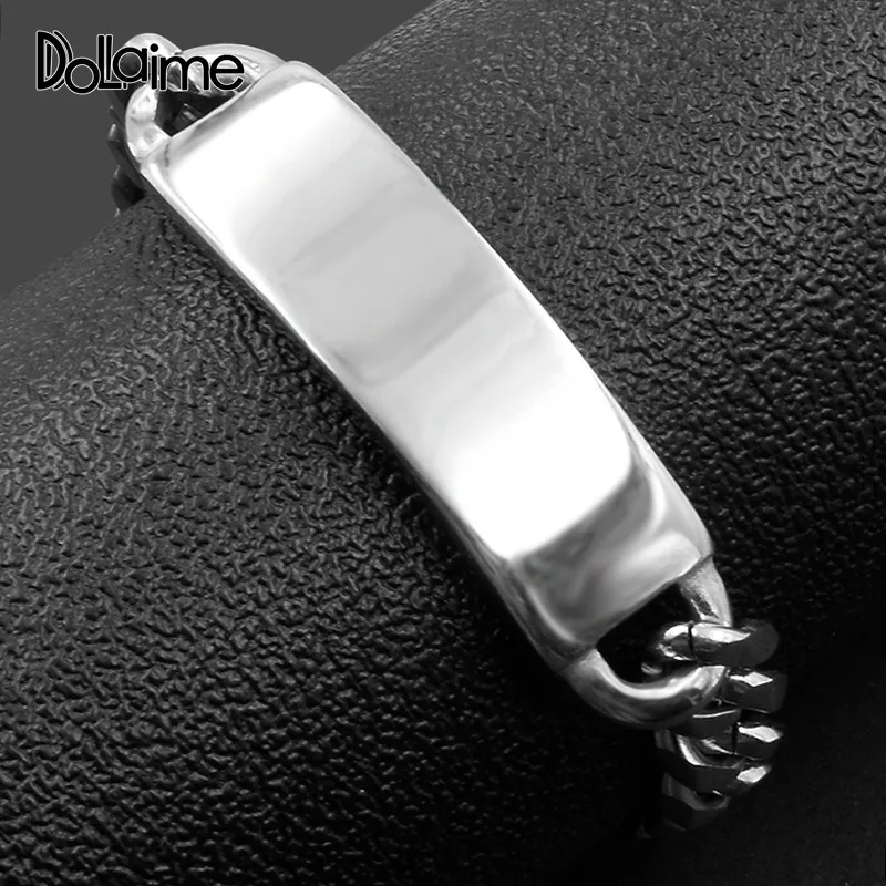 

Dolaime Party summer Trendy Men Stainless Steel Silver Color Lobster clasp bracelet polished curved plate BS104