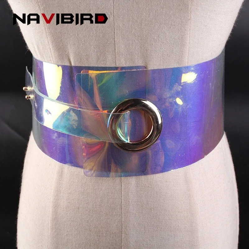 Ultra Wide Transparent Belts For Women Ring Buckle Pvc Laser Plastic Corset Belt Constraint