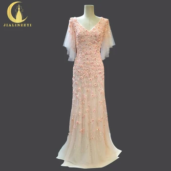 

Rhine 100% Real Picture Sexy Pink Beads Flowers New Arrival Dress for Party Formal Dress Evening Dress