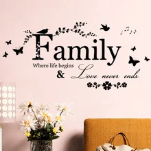 Family Love Never Ends Quote vinyl Wall Decal Wall Lettering Art Words Wall Sticker Home Decor Wedding Decoration