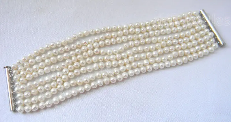 

>8'' 8Strds 6mm White Round Freshwater Pearl Bracelet