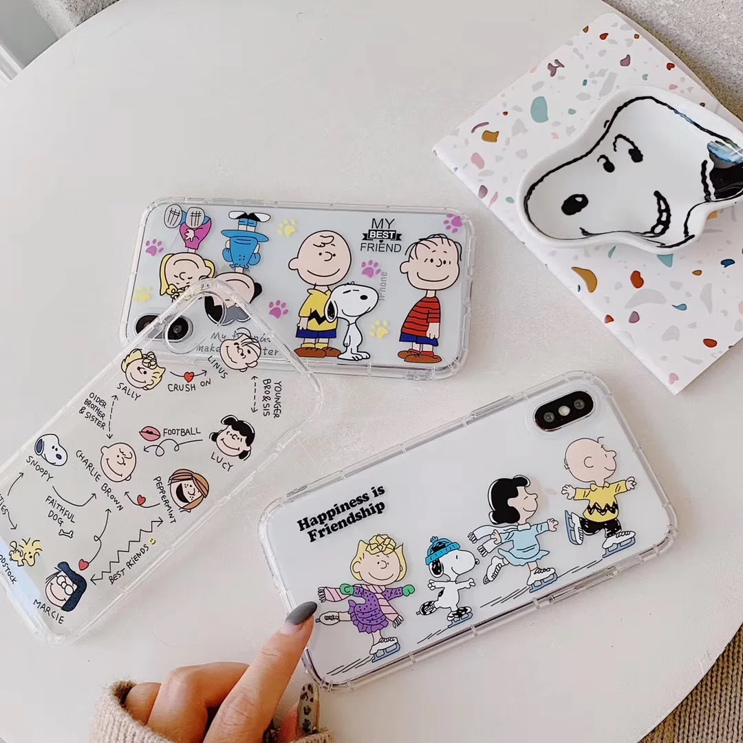 

Cute Anime Cartoon Charlie Brown Dog Friends Mobile Shell for iPhone XR XS MAX Transparent Soft Silicone for 7 8 6 6SPlus Fundas