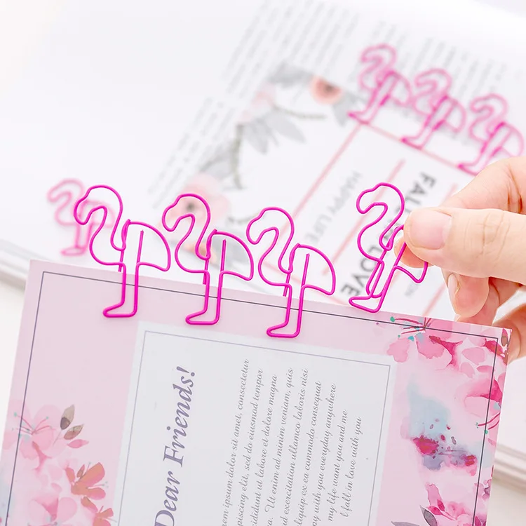 

Creative cute Pink flamingo Pin Bookmark Cartoon Animal paper Metal memo Simple Pin Clip