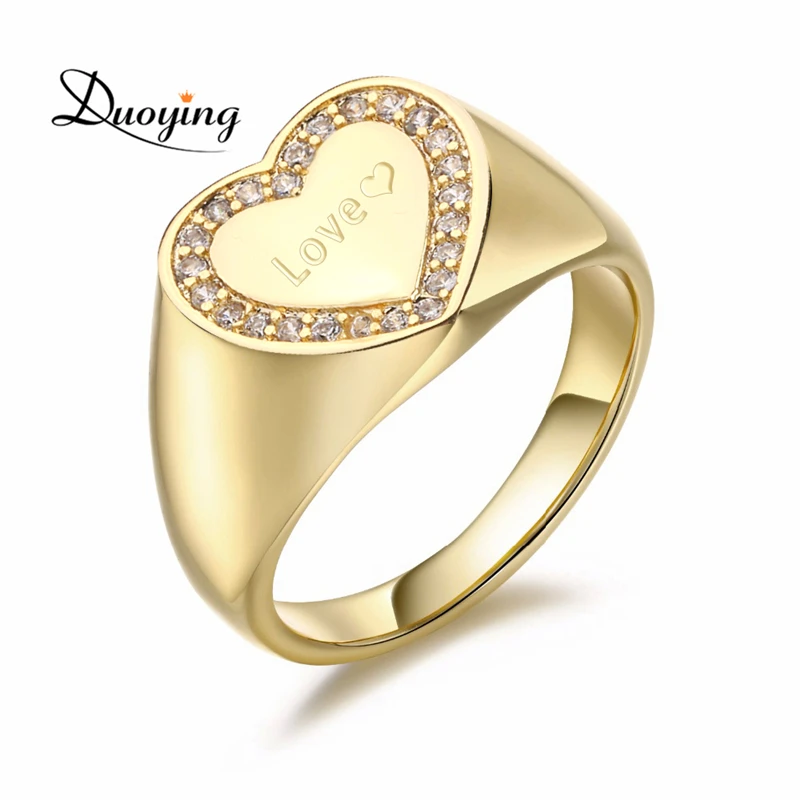 

DUOYING CZ Custom Ring Personalized Rings Men Antique Heart Custom Engraved Name Jewelry