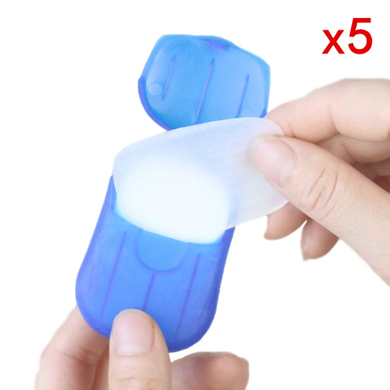 

5 Box 100pcs Portable Washing Hand Bath Travel Scented Slice Ourdoor Bath Soap Paper Sheets Convenient Foaming Box Paper Soap