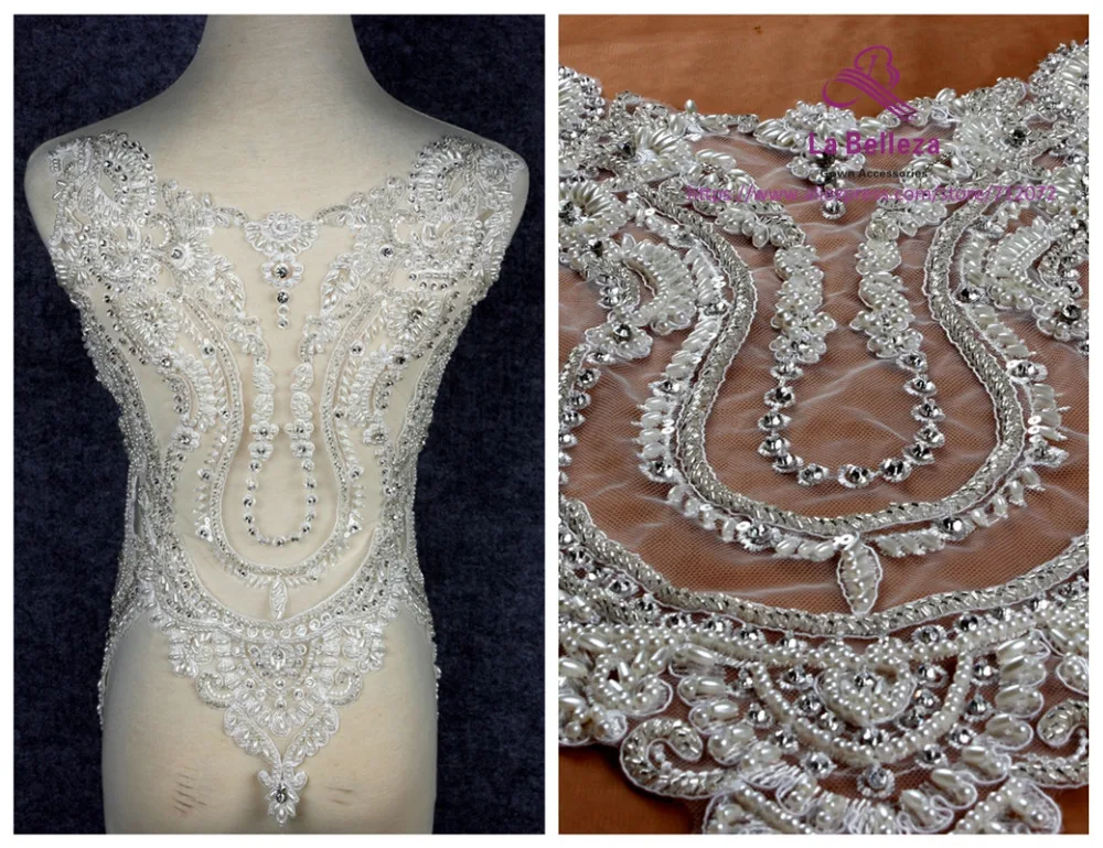 

La Belleza beautiful large piece handmade pearls crystal Rhinestone patch wedding dress applique accessories 47X55cm