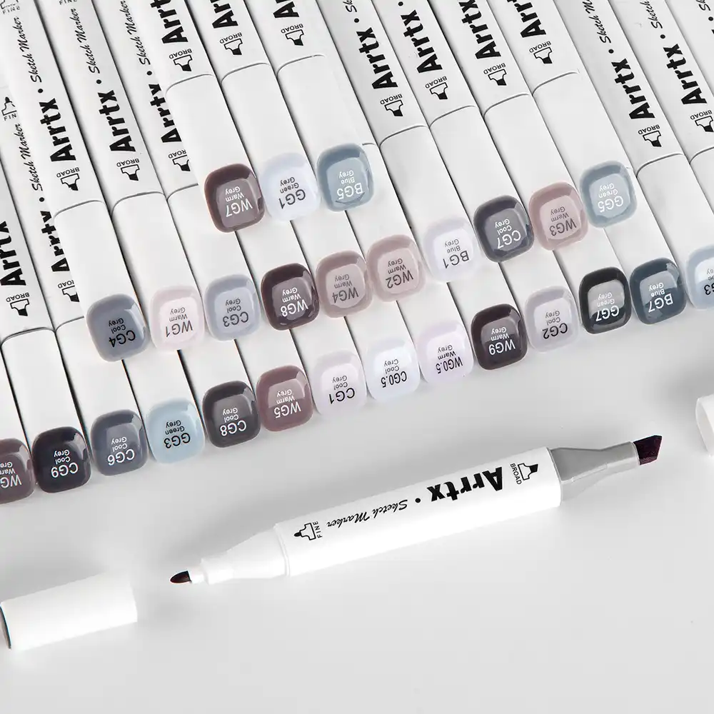 Marker Pens Grey Tones 30 Colors Set Dual Tips Alcohol Based Technology