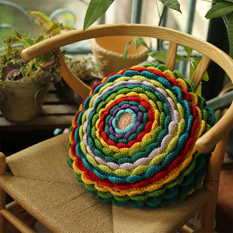 

Garden Round Seat Pillow Cushion For Chair Rainbow Crochet Decorative Floor Cushion coussin rond de chaise