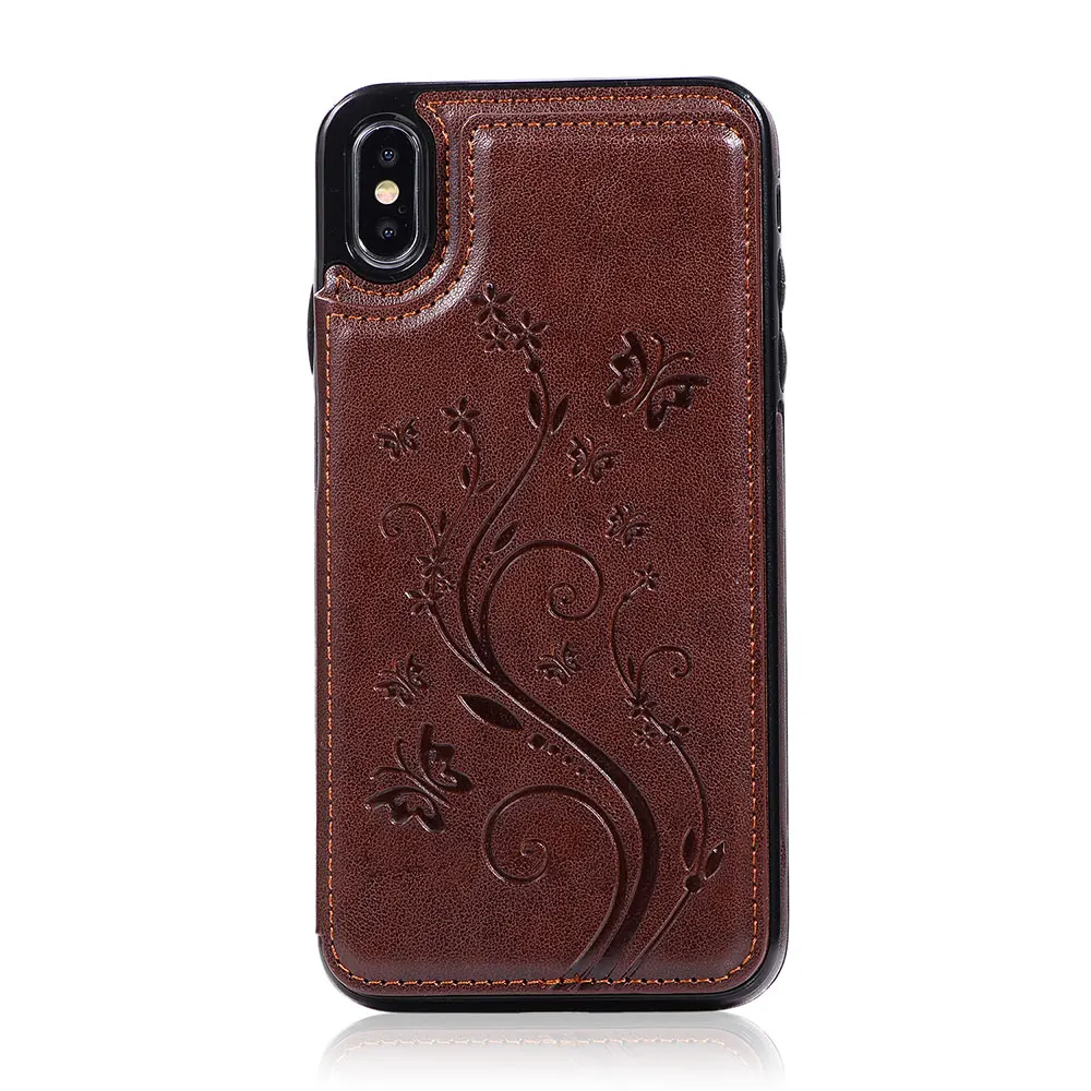 Кожаный чехол-кошелек KISSCASE для телефона iphone 6 S 6 8 XR X 7, чехол-держатель для карт для iphone XSMAX 7 Plus 8 Plus 5 5S SE, Женская крышка - Цвет: Коричневый