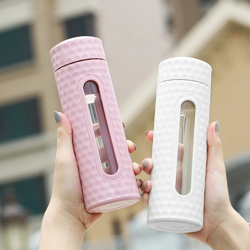 Comprar Botella de agua de vidrio funda de silicona resistente al calor vidrio de viaje portátil con Infusor de té vidrio a prueba de fugas