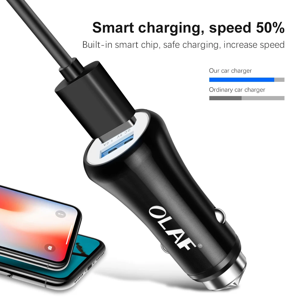 أولاف LED سيارة USB شاحن آيفون سامسونج Xiaomi الهاتف المحمول شاحن سيارة التصميم اللوحي GPS شاحن سيارة 2 USB سيارة- شاحن