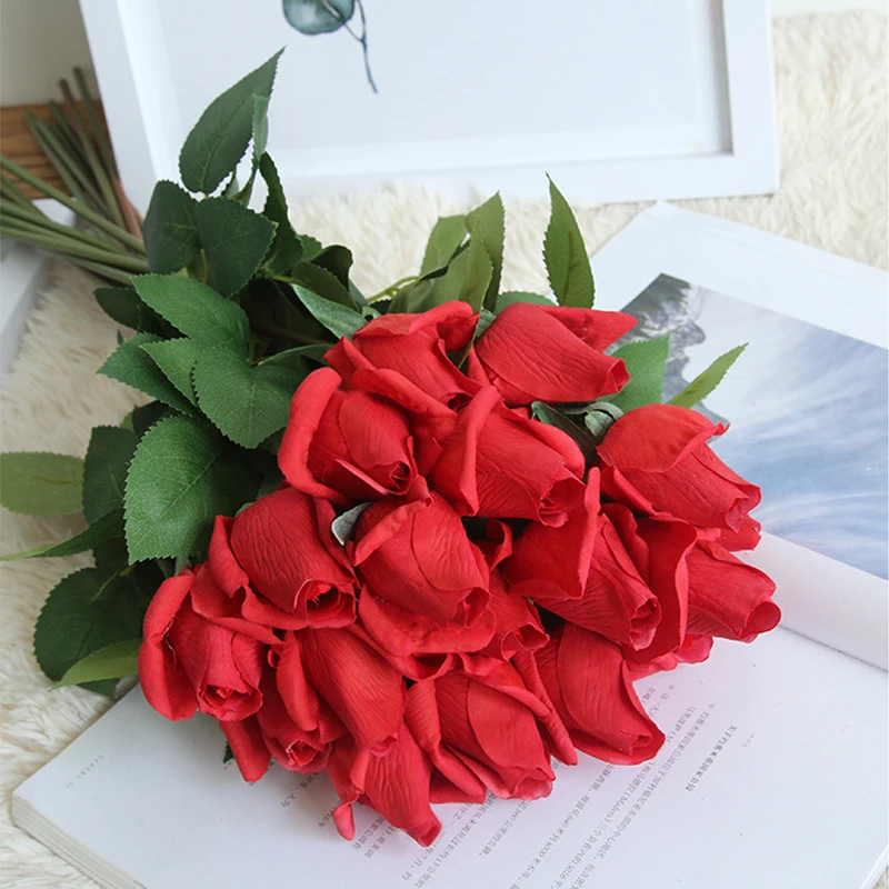 

1PC Real Touch Rose Artificial Flowers Branch Silk Flowers for New Year Home Wedding Party Decoration Valentine's Day Gift